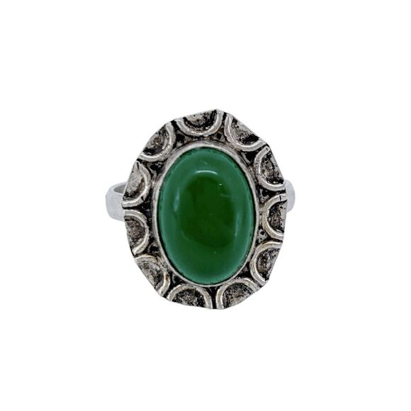 Vintage Sterling Silver 925 Green Glass Cabochon Ring Size 8 - Picture 2 of 8